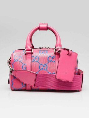 Gucci Pink/Blue GG Perforated Leather Shoulder Duffle Bag